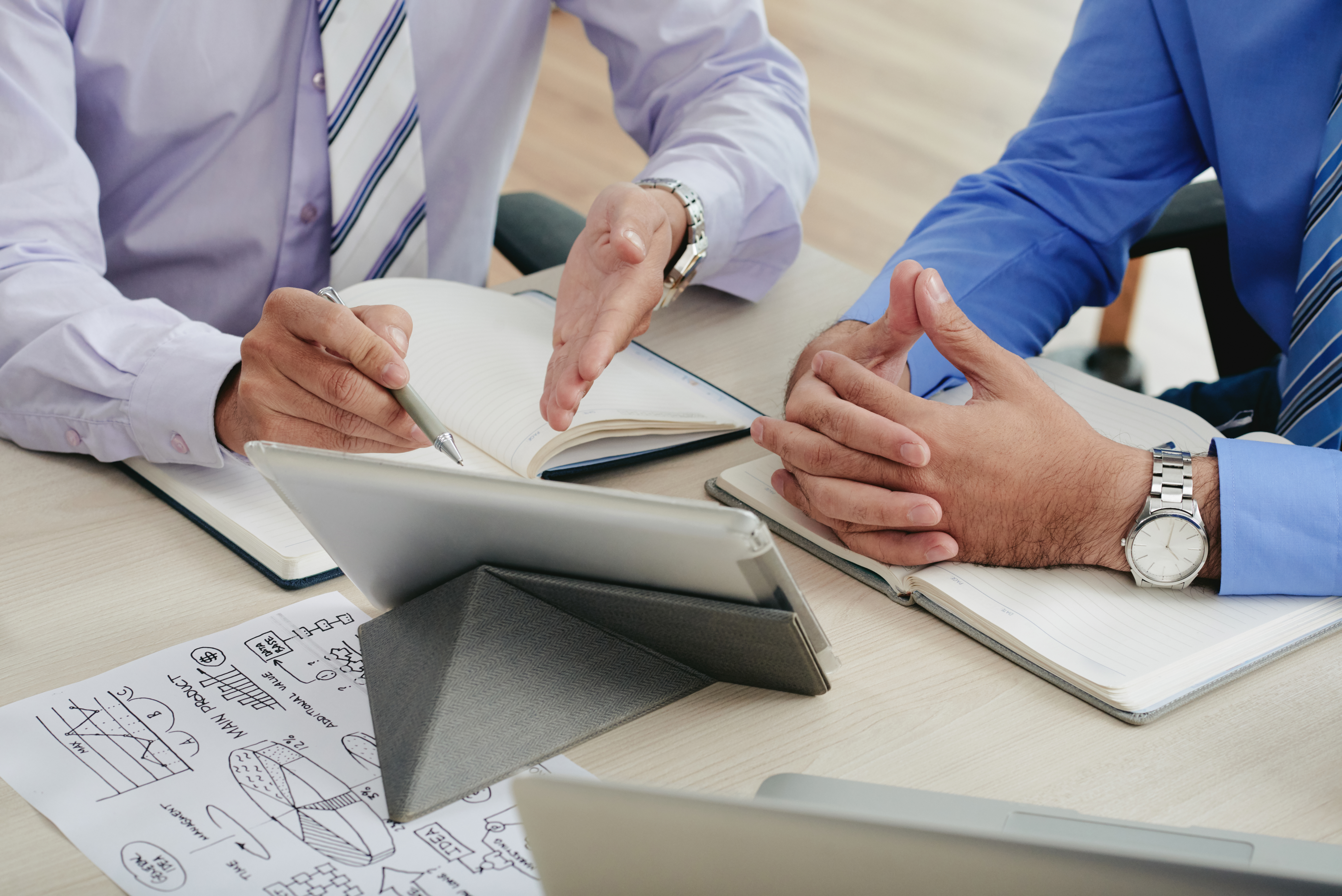Team discussing with clients